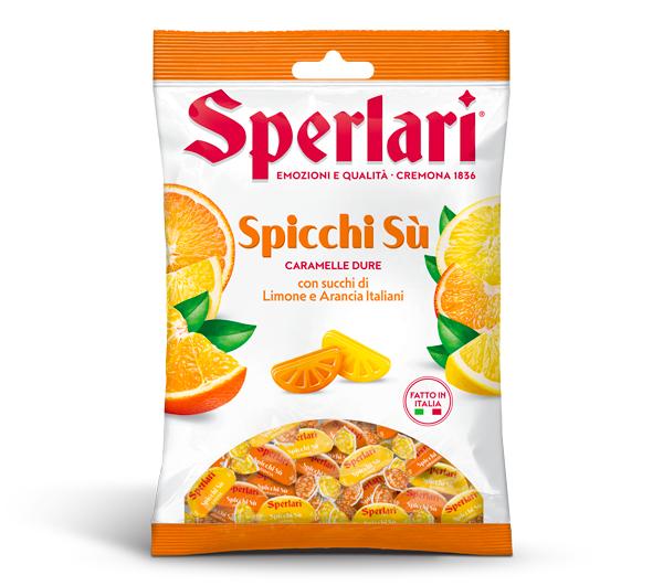 Ingredienti: zucchero, sciroppo di glucosio, succhi di frutta da concentrati (limone 2%, arancia 2%), acidificante (acido citrico), aromi naturali, succo concentrato di carota nera.
