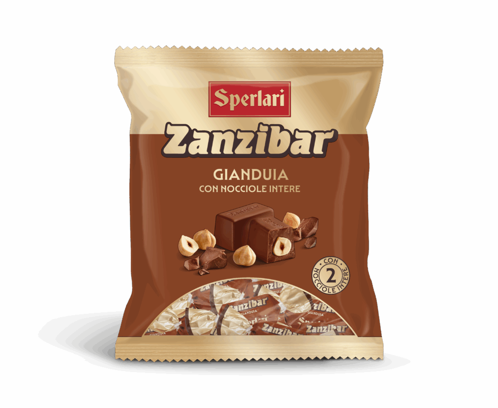 Con i torroncini nocciolati Zanzibar, il gusto intenso del cioccolato incontra la croccantezza delle due nocciole intere.