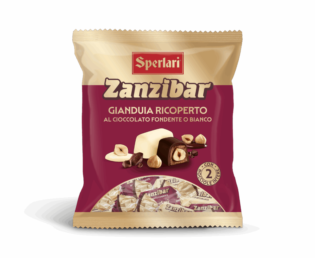 Con i torroncini nocciolati Zanzibar, il gusto intenso del cioccolato incontra la croccantezza delle due nocciole intere.