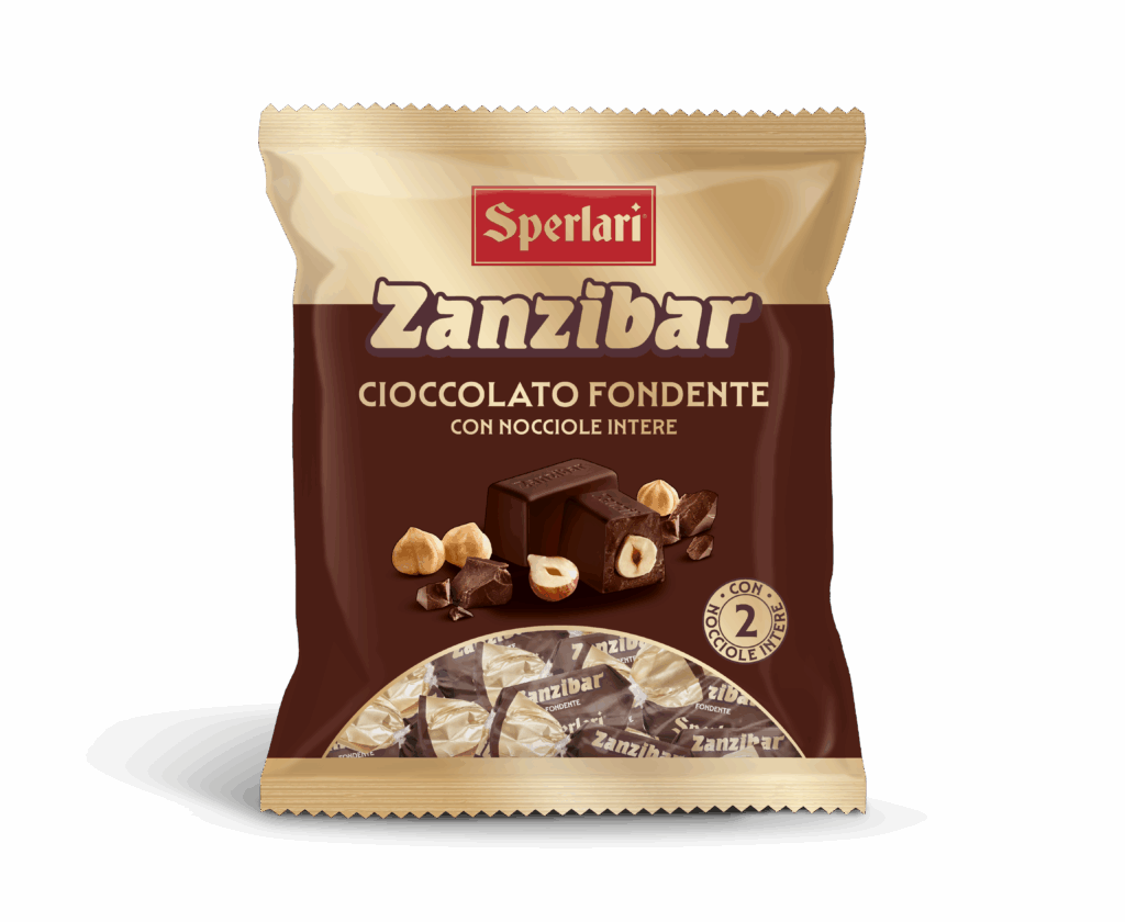 Con i torroncini nocciolati Zanzibar, il gusto intenso del cioccolato incontra la croccantezza delle due nocciole intere.