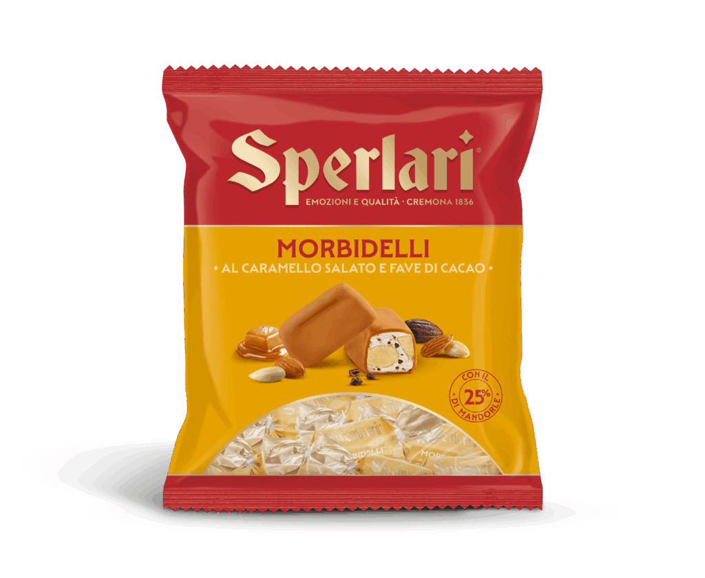 Con i Morbidelli Sperlari, la morbidezza del torroncino, incontra la croccantezza della frutta secca e il gusto avvolgenete delle golose coperture.