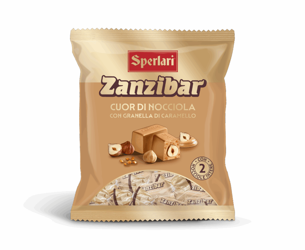 Con i torroncini nocciolati Zanzibar, il gusto intenso del cioccolato incontra la croccantezza delle due nocciole intere.