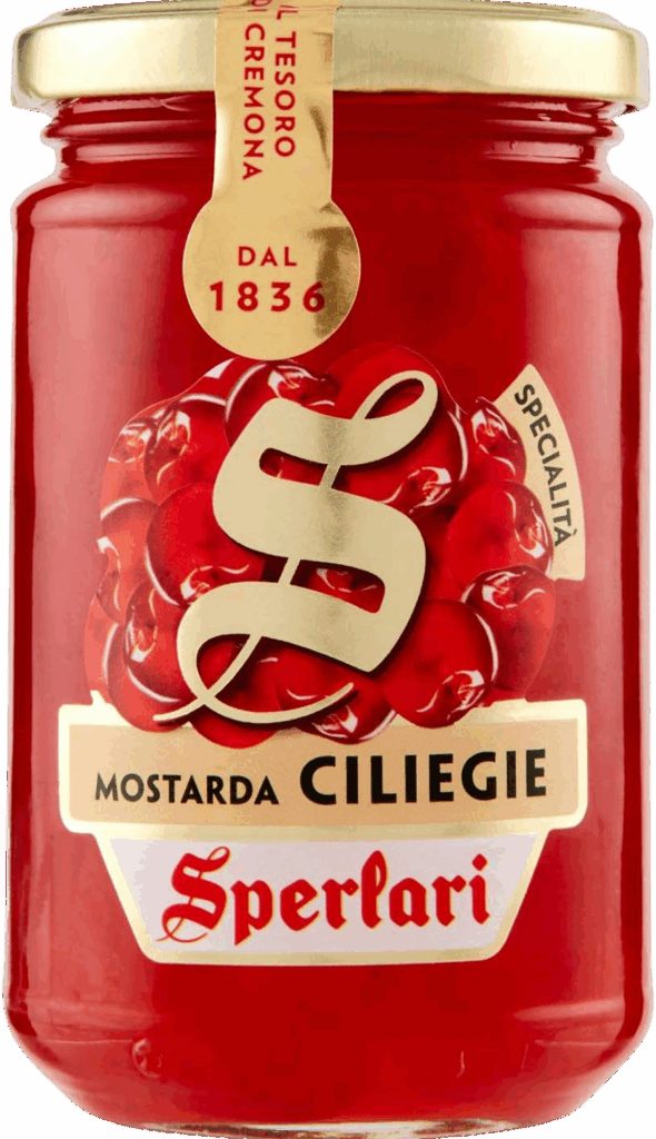 Mostarda di Ciliegie Ingredienti: ciliegie candite , sciroppo di glucosio, zucchero, aroma, correttori di acidità (acido tartarico, acido citrico).