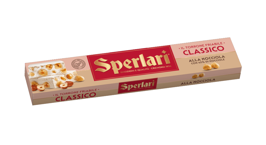 Torrone Bianco - Classico alla Nocciola Ingredienti: nocciole 45%, sciroppo di glucosio-fruttosio, zucchero, miele 5%, ostie , albume d'uovo, aromi, aroma naturale di limone.