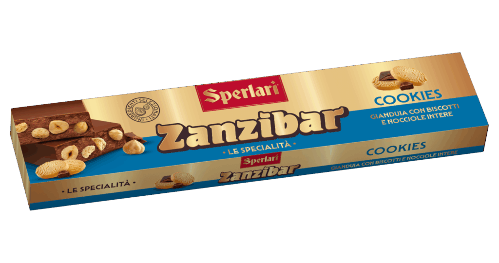 Il nocciolato Zanzibar unisce il gusto avvolgente del cioccolato gianduia o fondente alla croccantezza delle nocciole intere e della frutta secca.