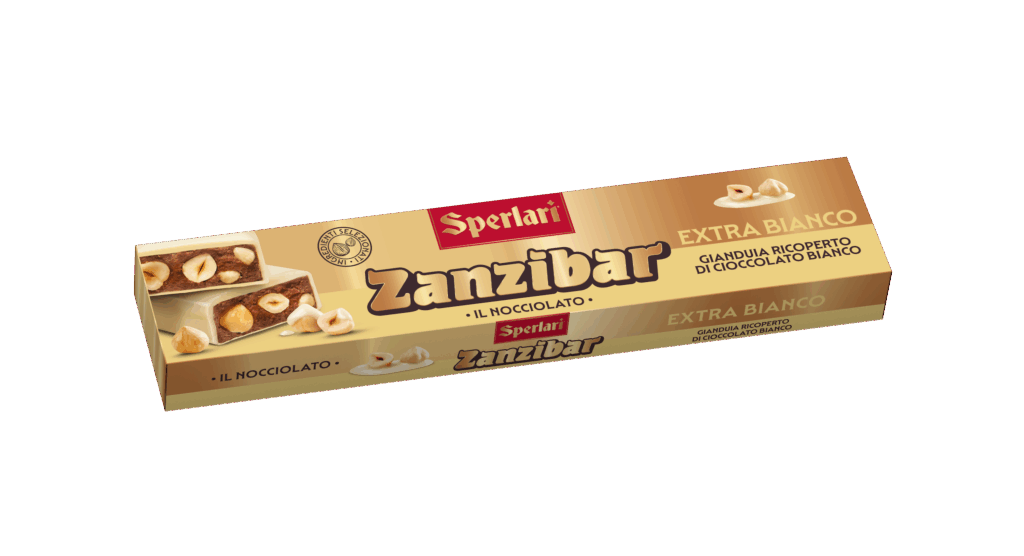 Torrone Nocciolato Zanzibar - Extra - Bianco GIANDUIA RICOPERTO DI CIOCCOLATO BIANCO