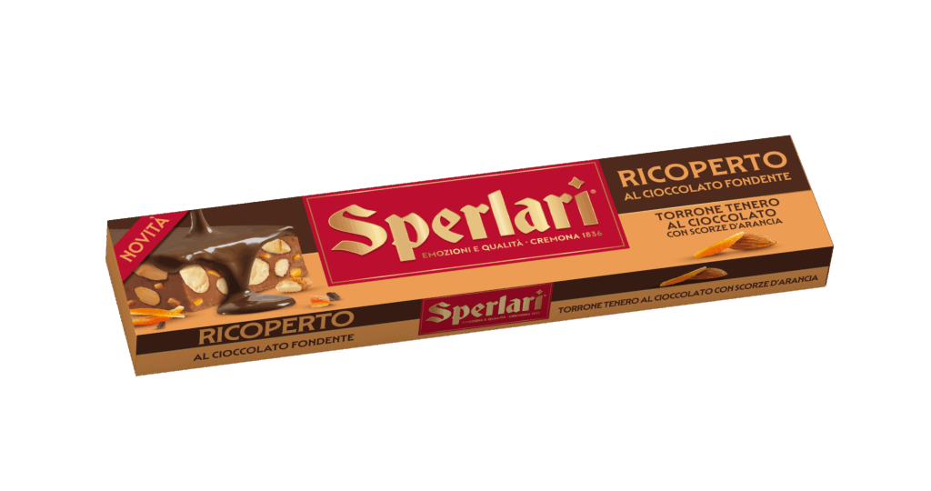 Torrone Ricoperto - Tenero Al Cioccolato e Arancia Ricoperto Al Cioccolato Fondente RICOPERTO AL CIOCCOLATO FONDENTE