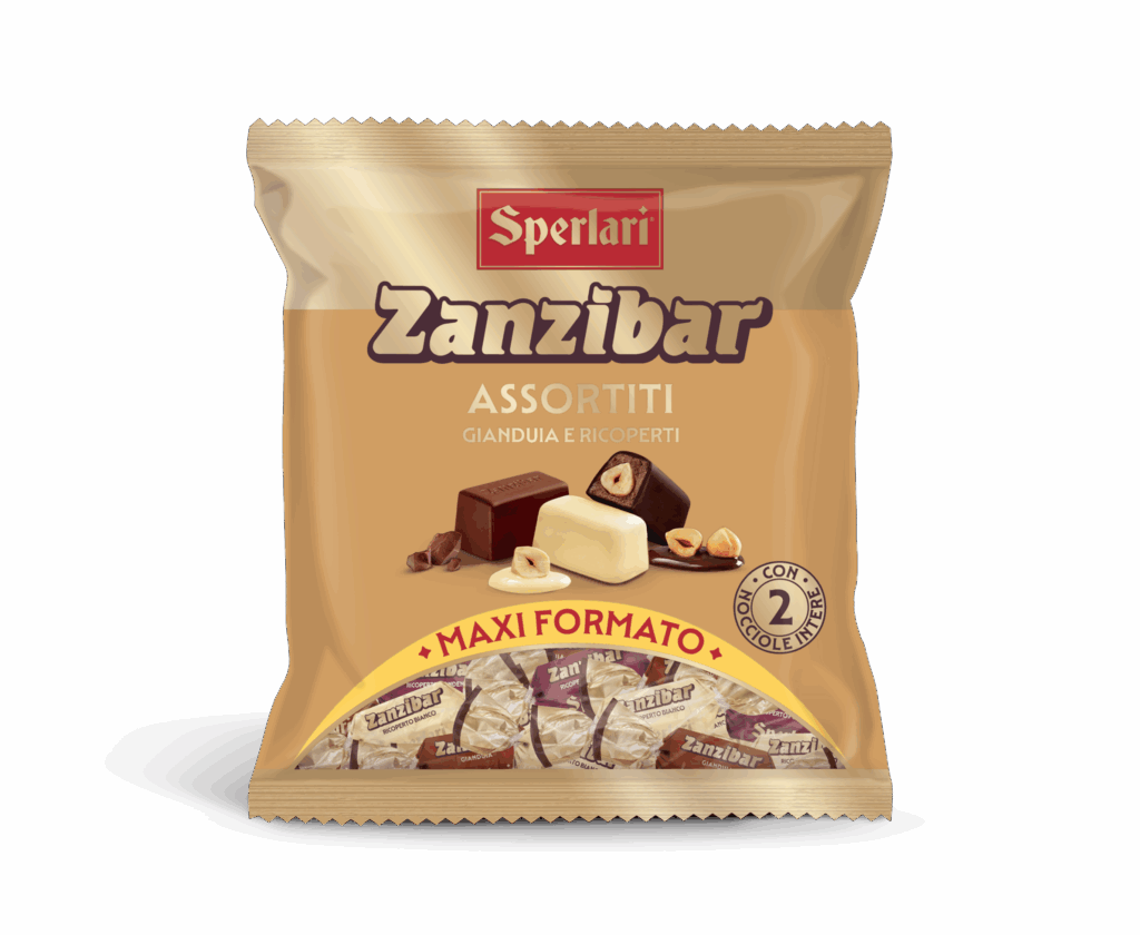 Con i torroncini nocciolati Zanzibar, il gusto intenso del cioccolato incontra la croccantezza delle due nocciole intere.