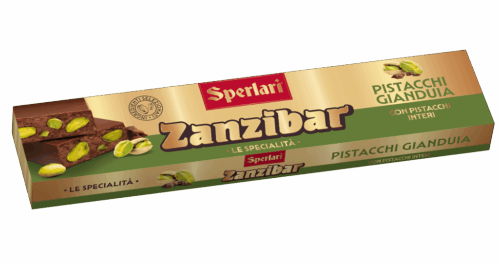 Il nocciolato Zanzibar unisce il gusto avvolgente del cioccolato gianduia o fondente alla croccantezza delle nocciole intere e della frutta secca.