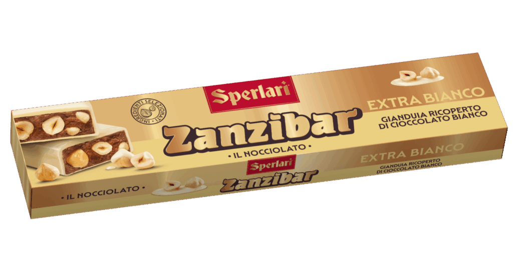 Il nocciolato Zanzibar unisce il gusto avvolgente del cioccolato gianduia o fondente alla croccantezza delle nocciole intere e della frutta secca.