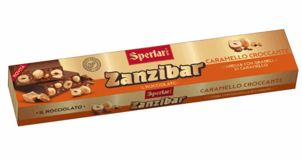 Il nocciolato Zanzibar unisce il gusto avvolgente del cioccolato gianduia o fondente alla croccantezza delle nocciole intere e della frutta secca.
