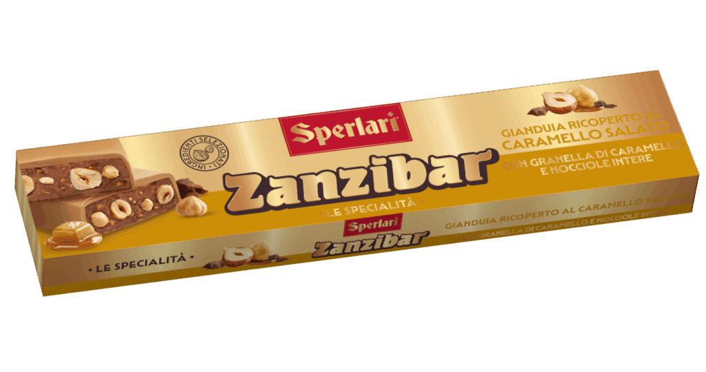 Il nocciolato Zanzibar unisce il gusto avvolgente del cioccolato gianduia o fondente alla croccantezza delle nocciole intere e della frutta secca.