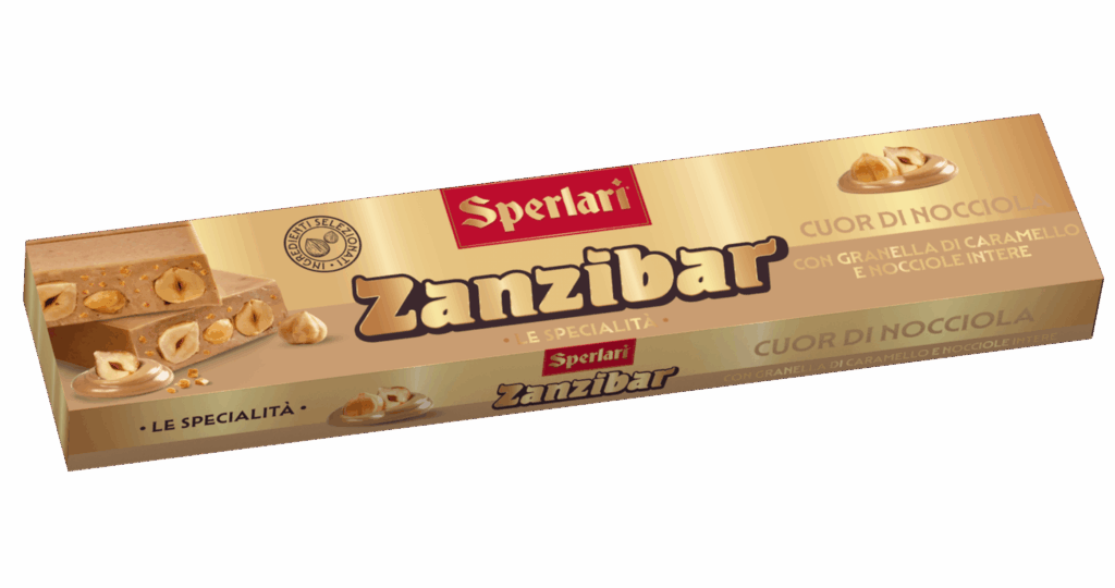 Il nocciolato Zanzibar unisce il gusto avvolgente del cioccolato gianduia o fondente alla croccantezza delle nocciole intere e della frutta secca.